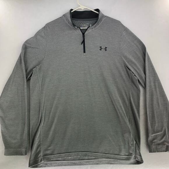 Under Armour Cold Gear 1/4 Zip Mens Pullover Grey / White Striped Size L - Picture 1 of 15